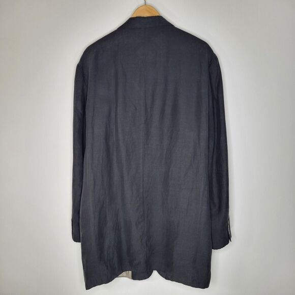 90s CYPRESS GROVE Black Two Button Blazer Jacket Size L *Tall Silk Linen Sport - Picture 2 of 8